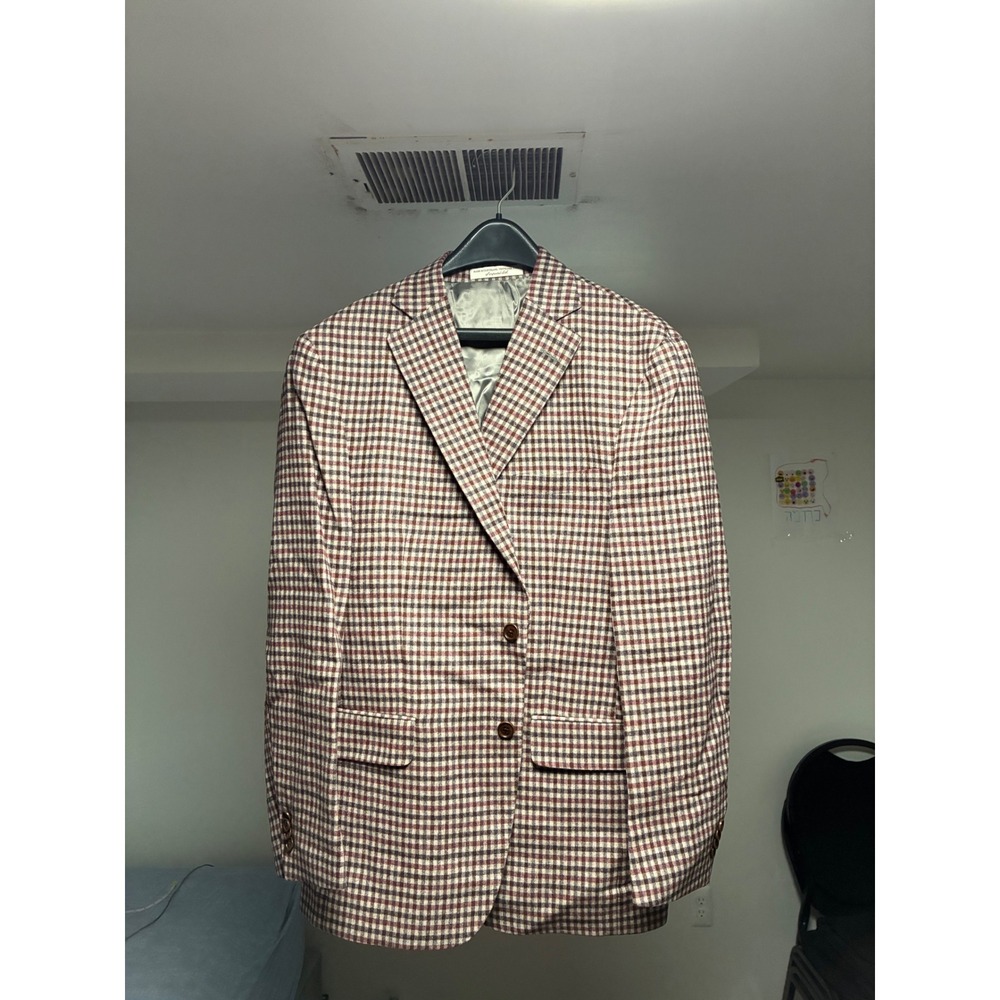 Williams & Kent Mens 42R Wool Cashmere Check Sport Coat Blazer Burgundy Brown
